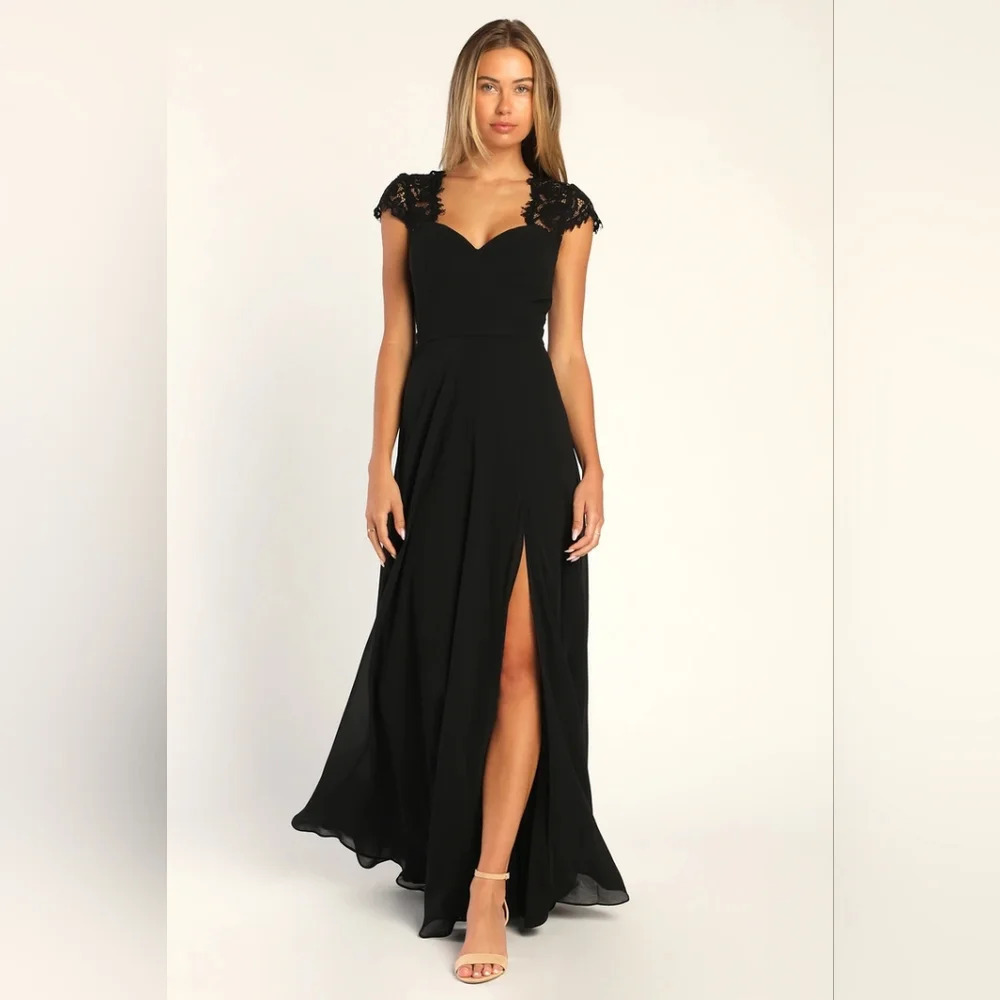 Lulus Momentous Moments Black Lace Backless Maxi Dress XL Wedding Party Guest - Picture 2 of 11
